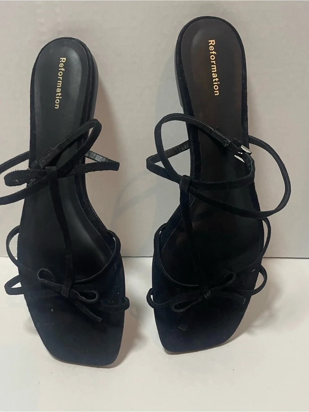 Reformation Maya Black Suede Flat Sandals Women’s Size 7.5